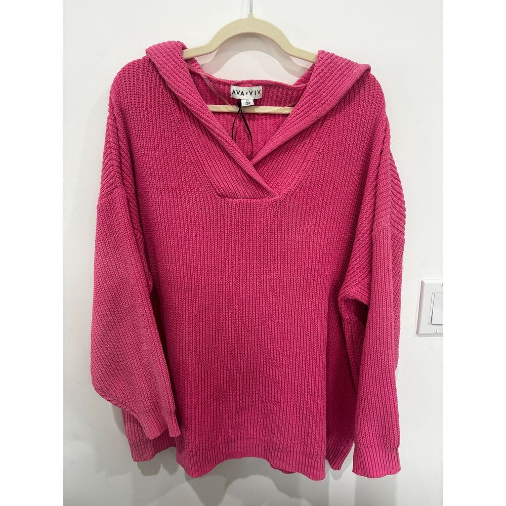 Ava & Viv Bright Pink Knitted Hooded Jumper NWT Chunky Rib XXL